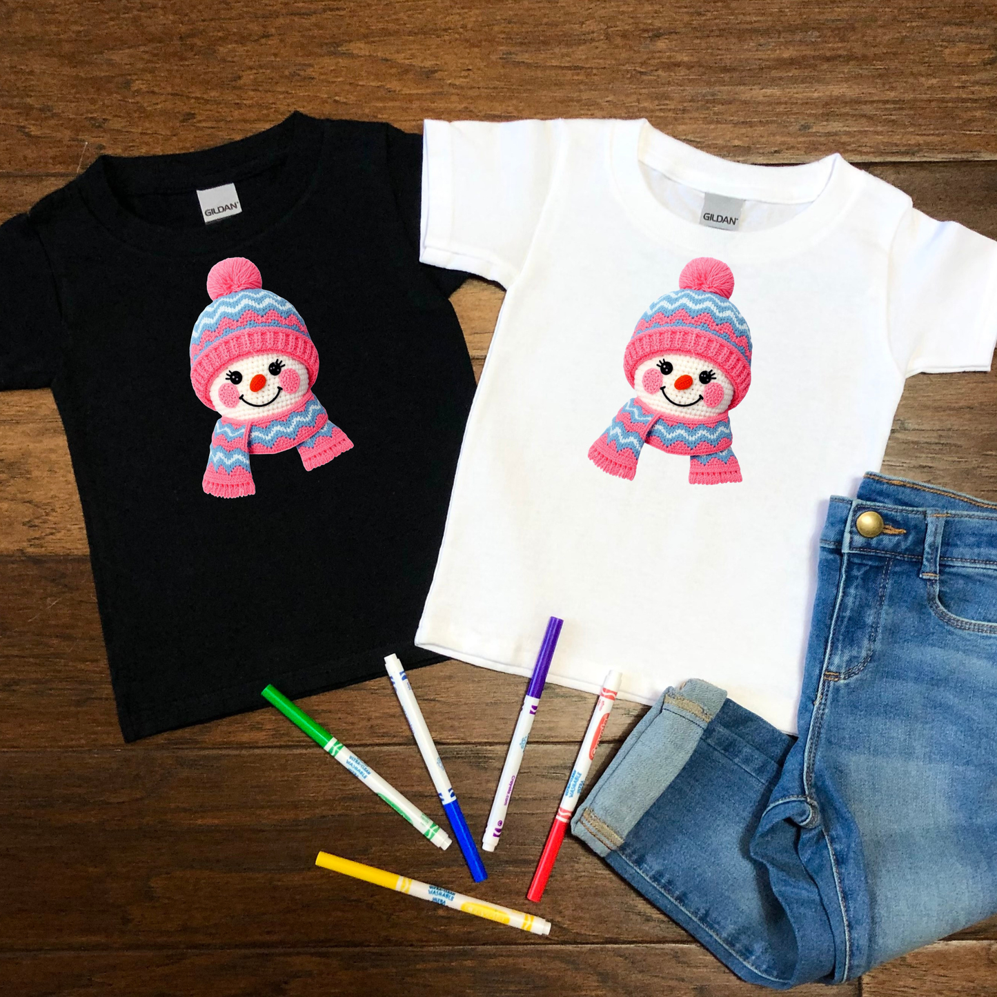 Pink Snowman Kids T-shirt