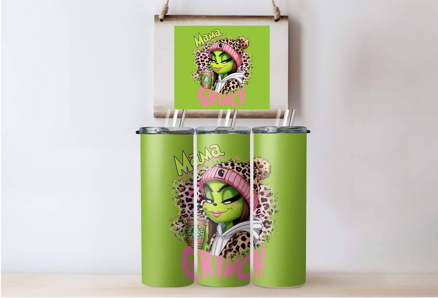 Pink Grinchy Mama Tumbler
