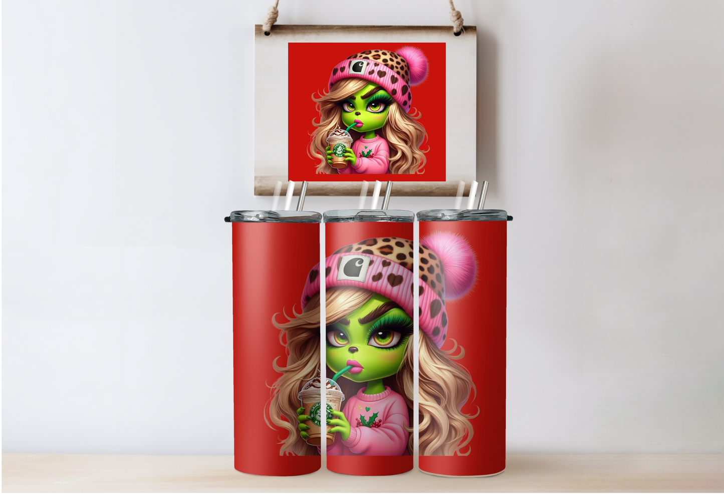 Pink Grinchy Girl Tumbler 3