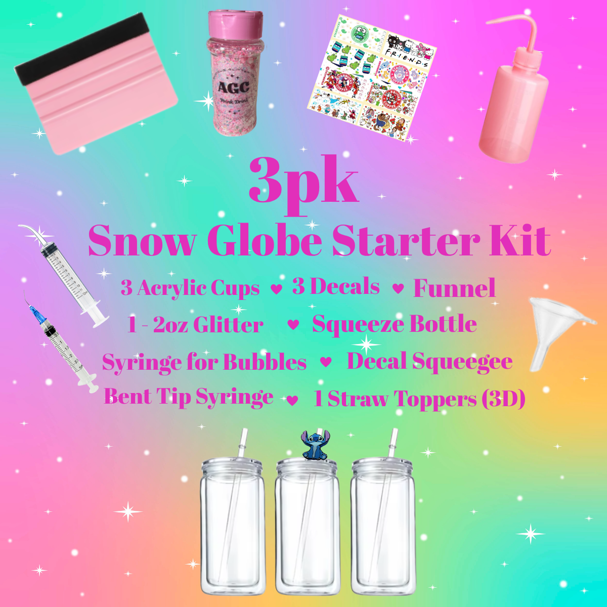 16oz Acrylic Snow Globe Starter Kit - 3pk