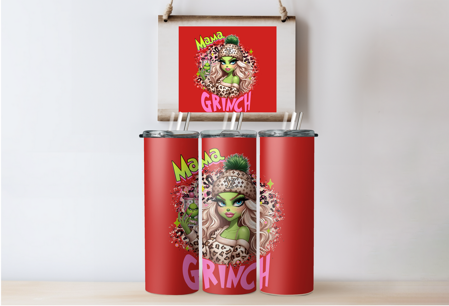 Pink Grinchy Mama LV Tumbler