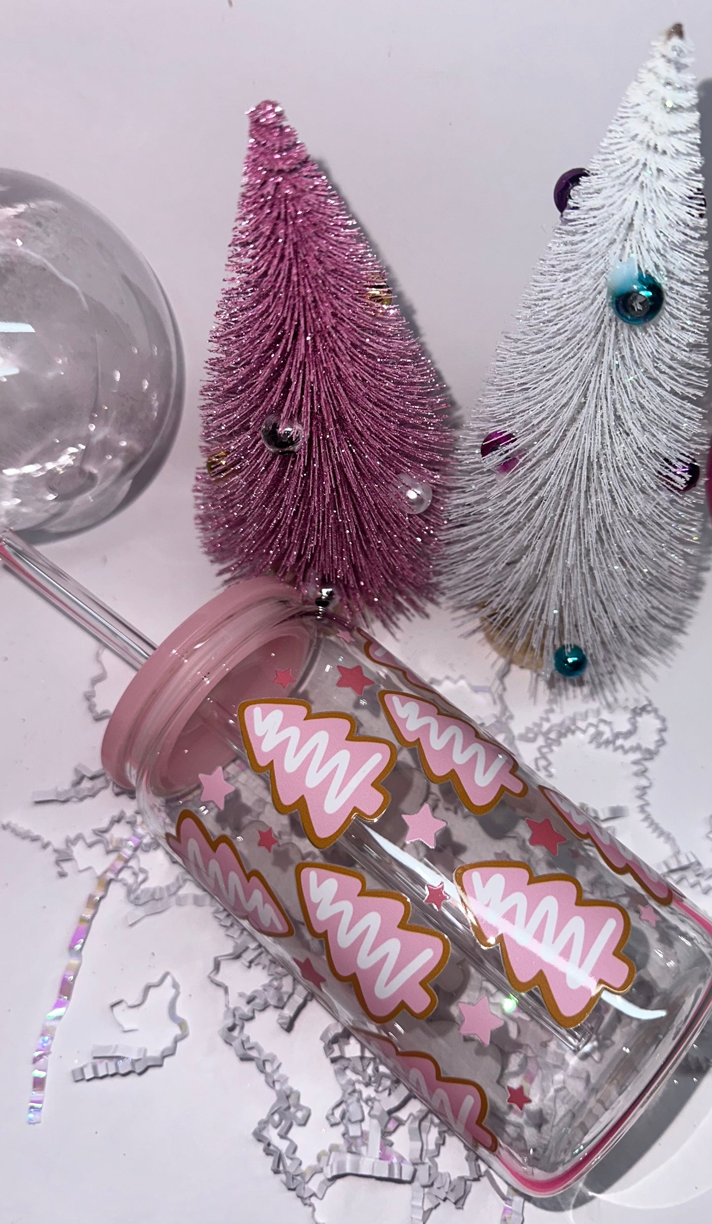 Pink Christmas Tree Glass Tumbler