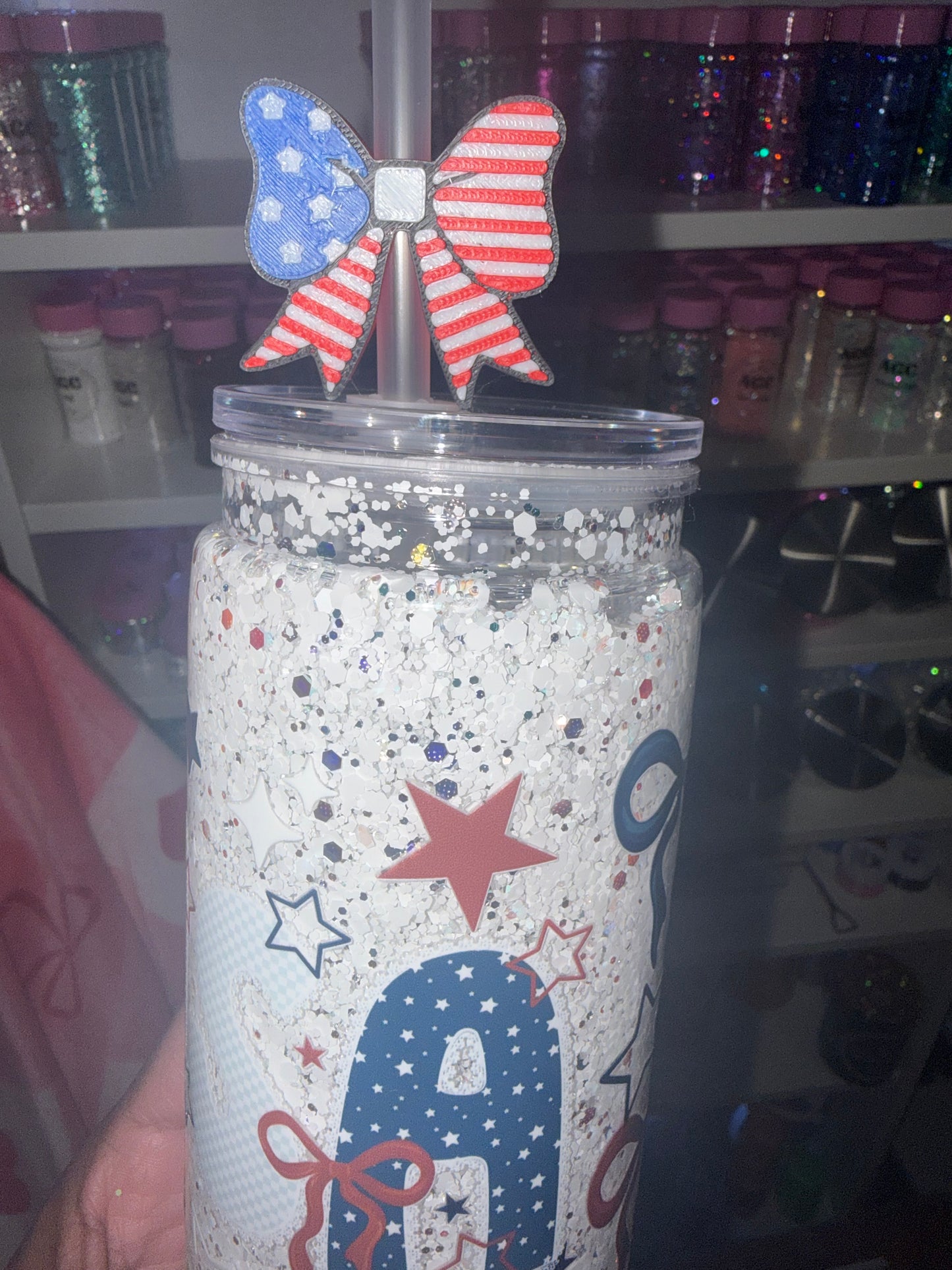4th of July Bow 3D Straw Topper