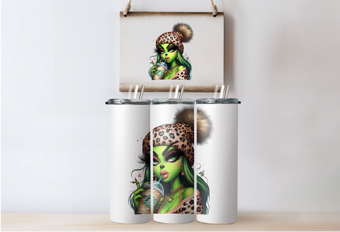 Brown Grinchy Girl Tumbler