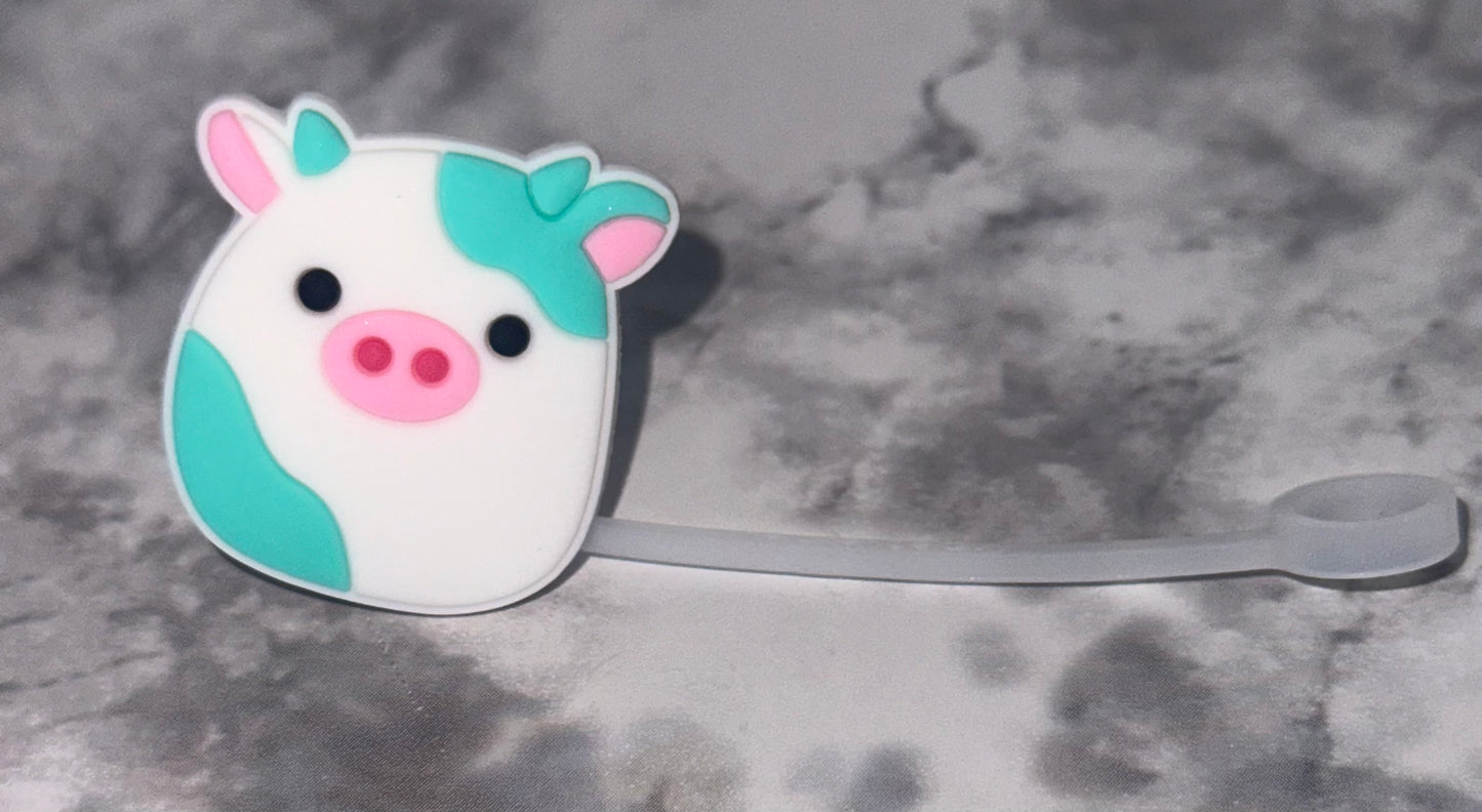 Turquoise and White Pig Straw Topper