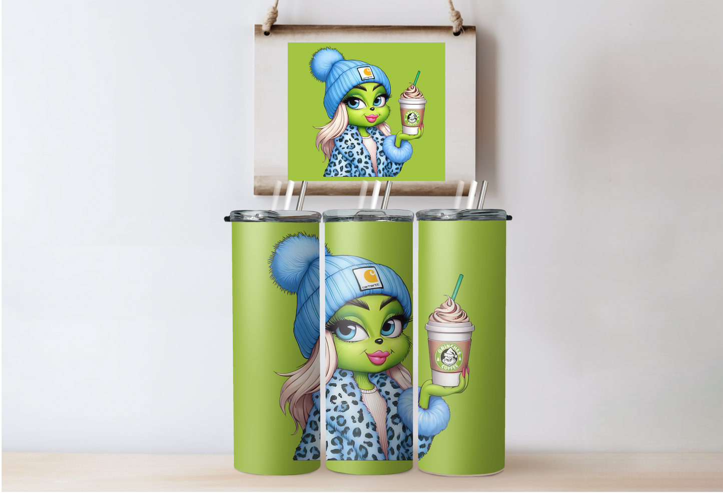 Blue Grinchy Girl Tumbler