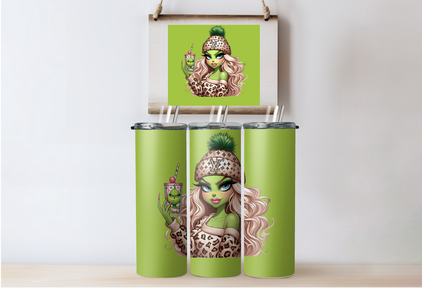 LV Leopard Grinchy Girl Tumbler