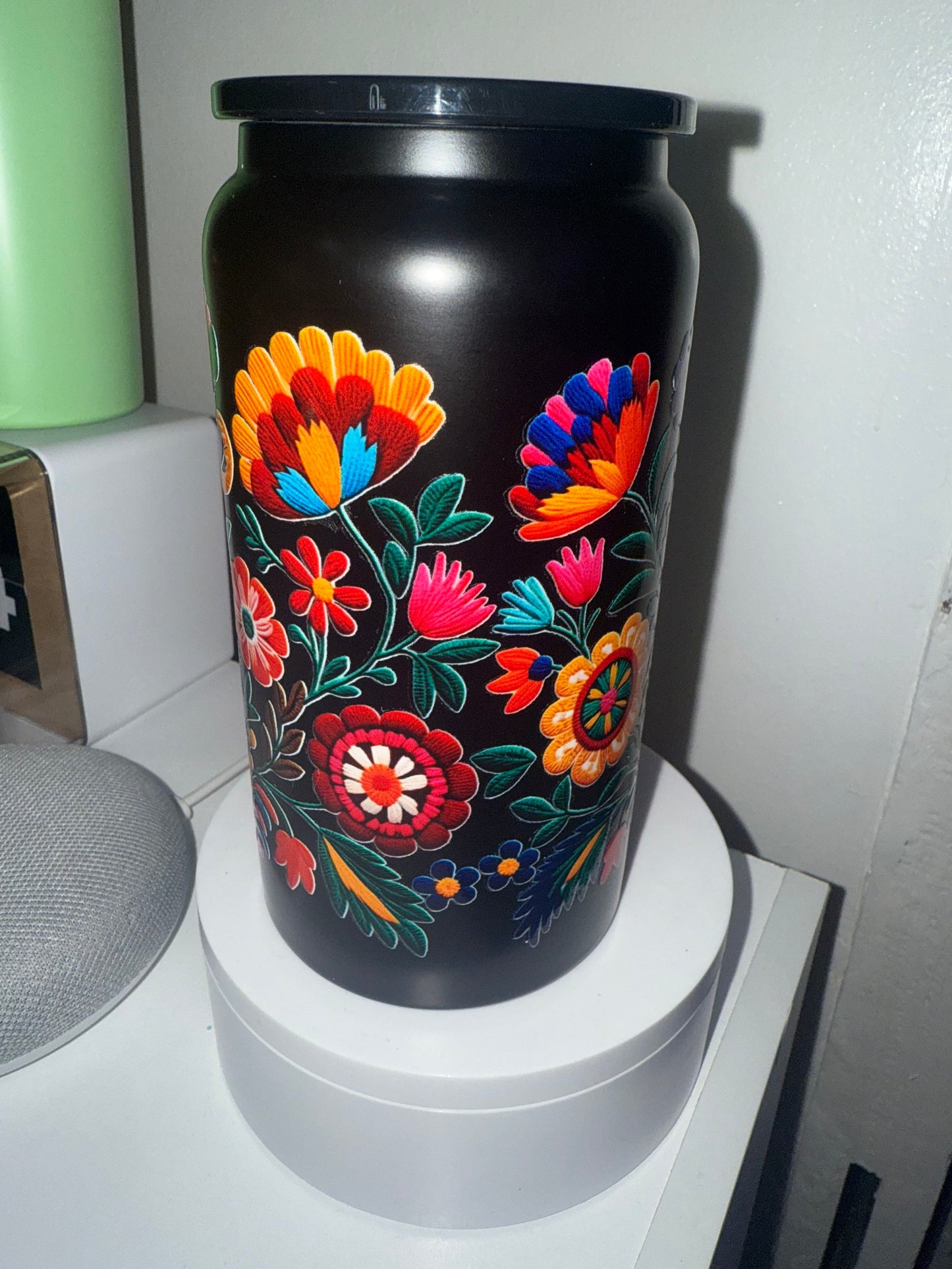Embroidered Mexican Flower Tumbler