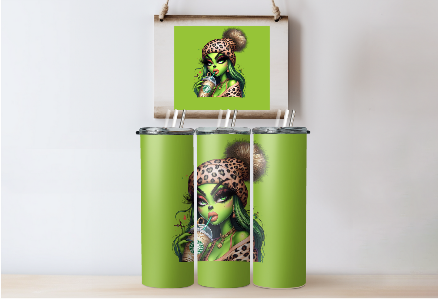 Brown Grinchy Girl Tumbler