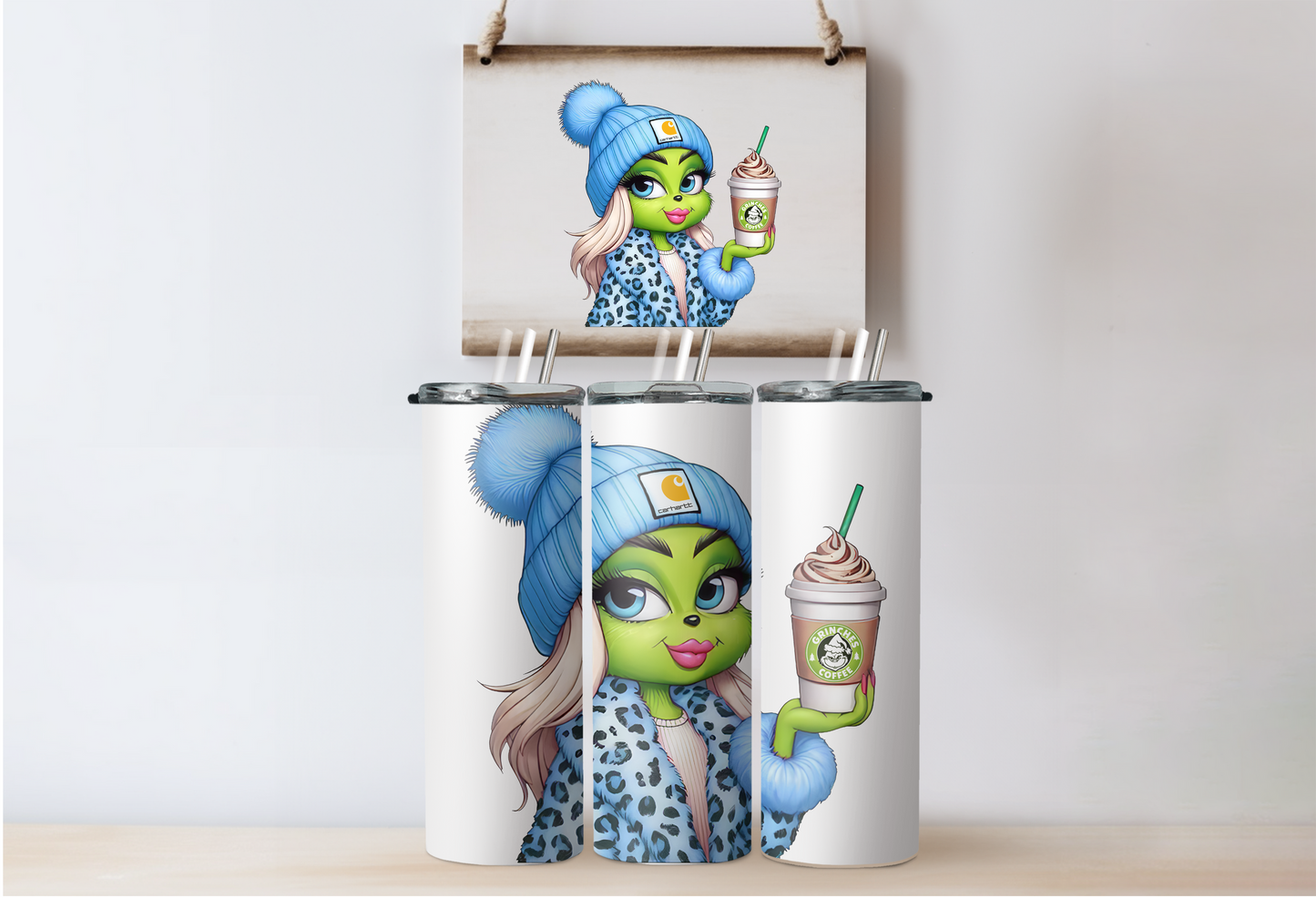 Blue Grinchy Girl Tumbler