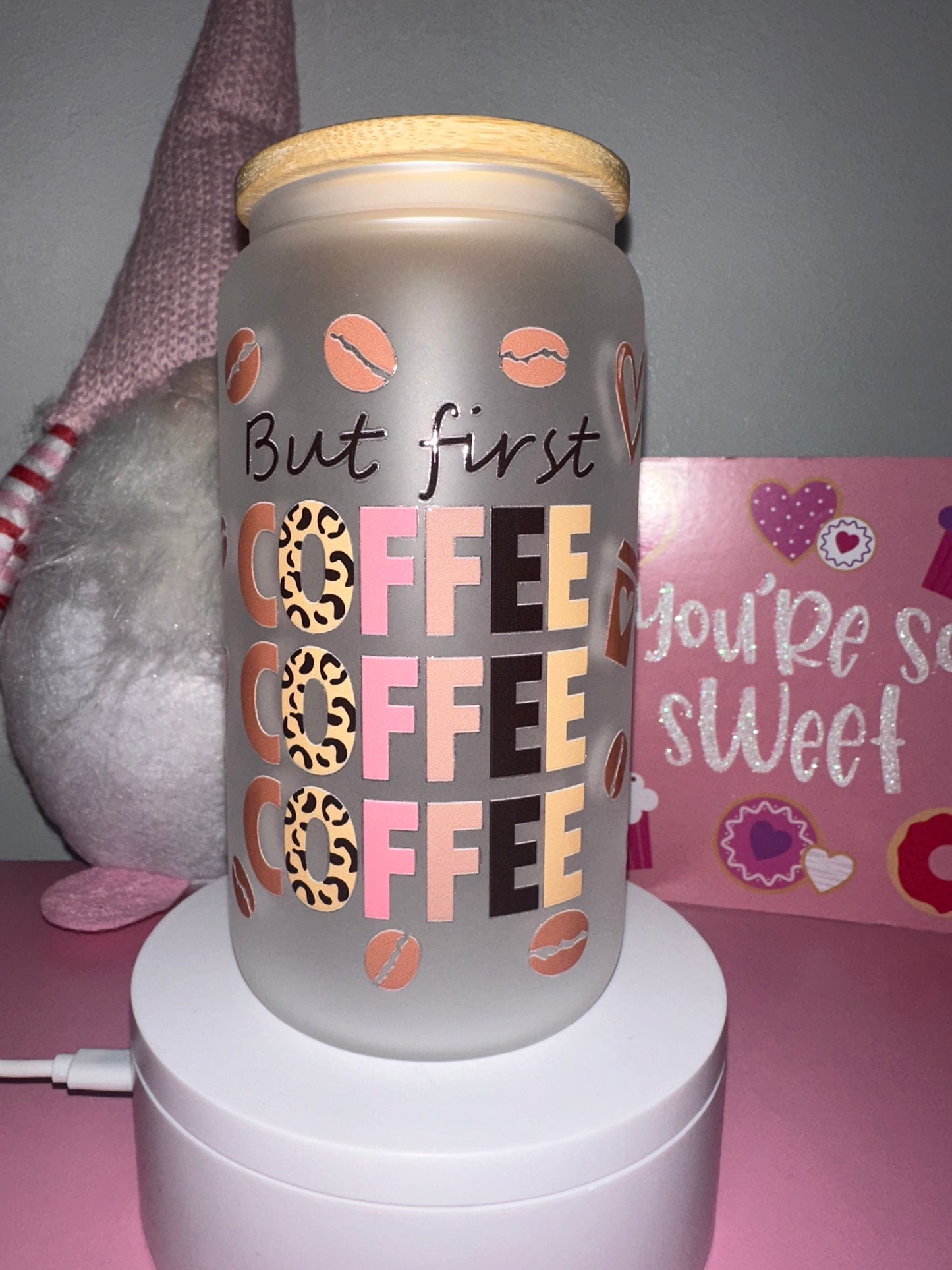 But First Coffee Frosted Glass Tumbler