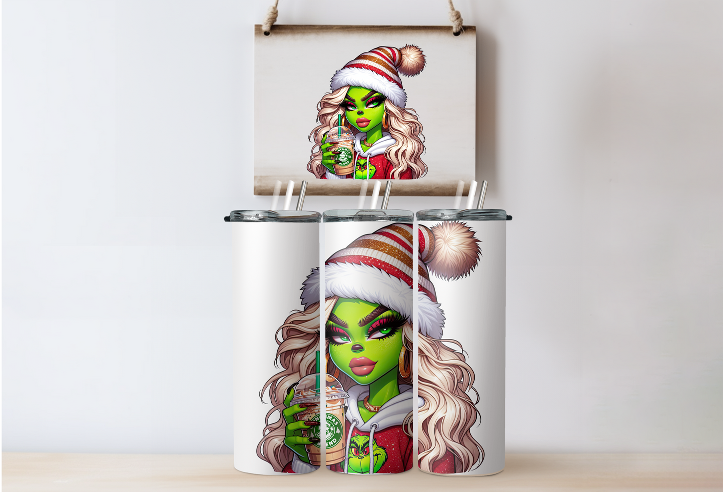 Santa Grinchy Girl Tumbler