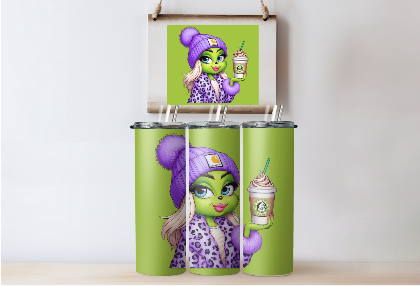 Purple Grinchy Girl Tumbler