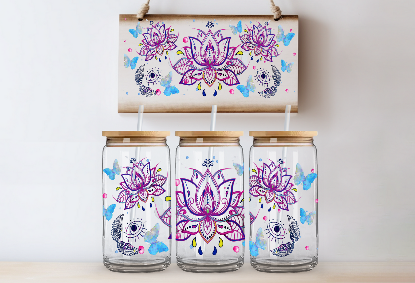 Purple Lotus with Butterflies