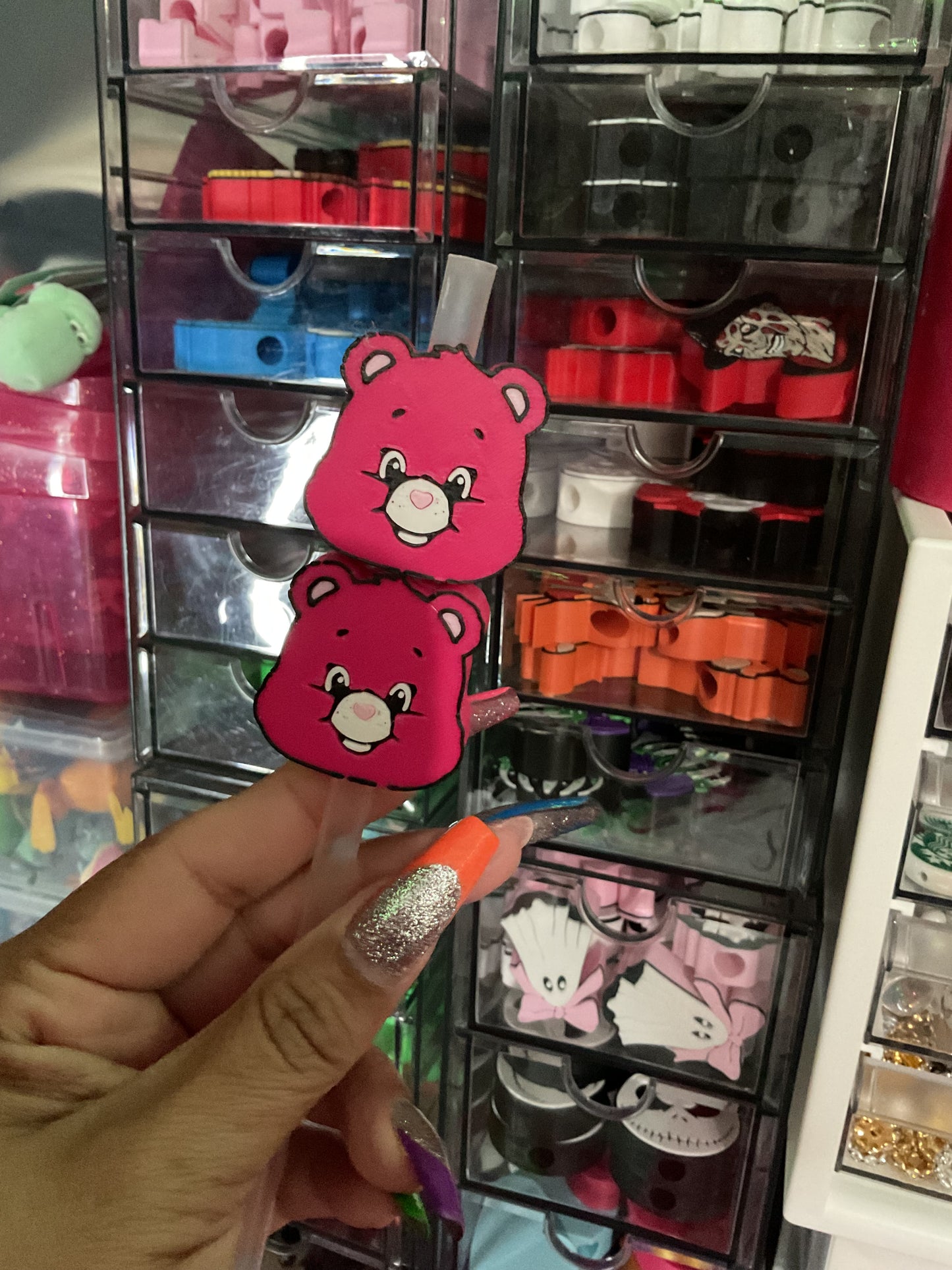 Hot Pink Care Bear 3D Straw Topper