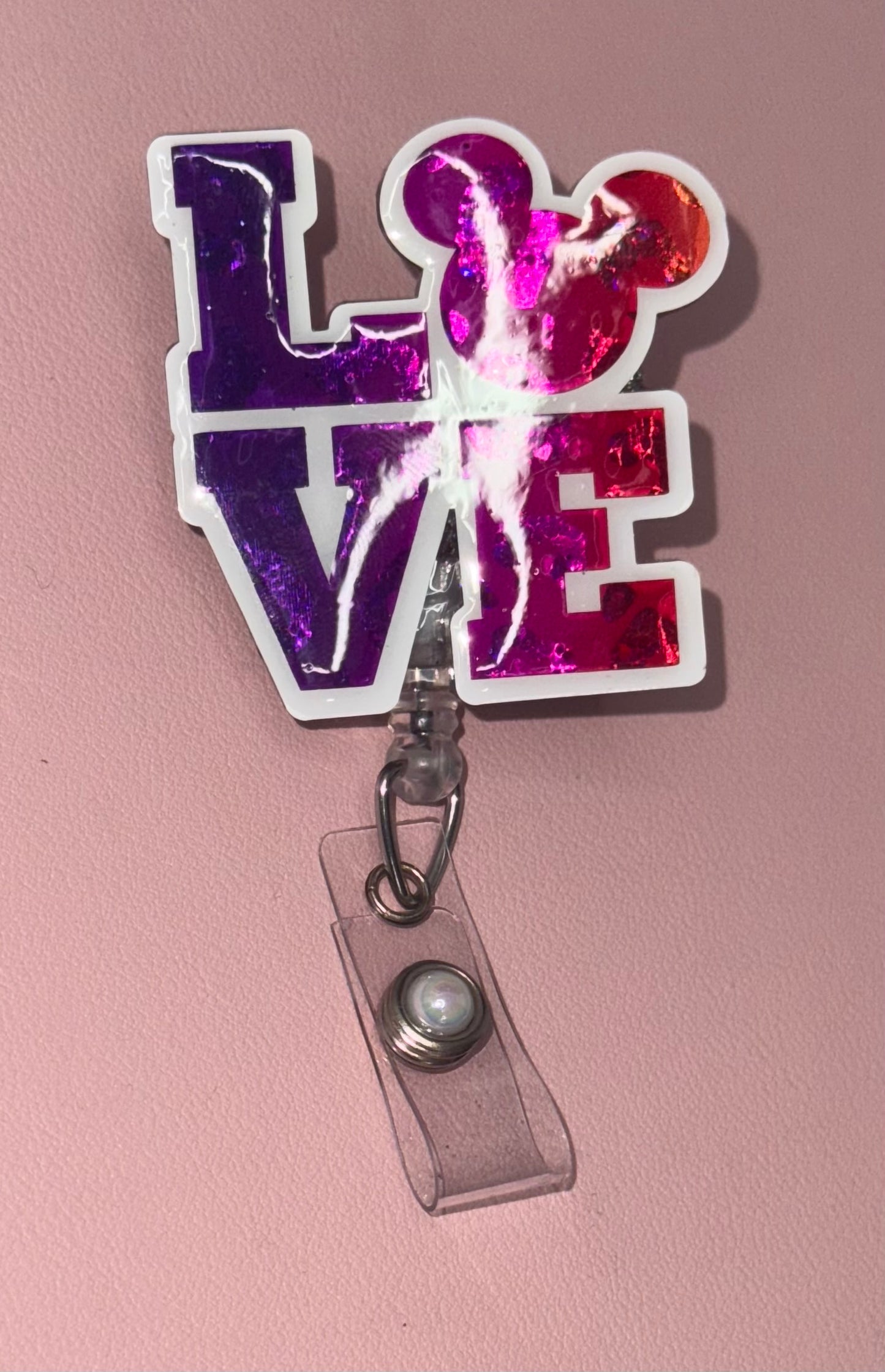 Glitter Sparkle Love Mouse Badge Reel