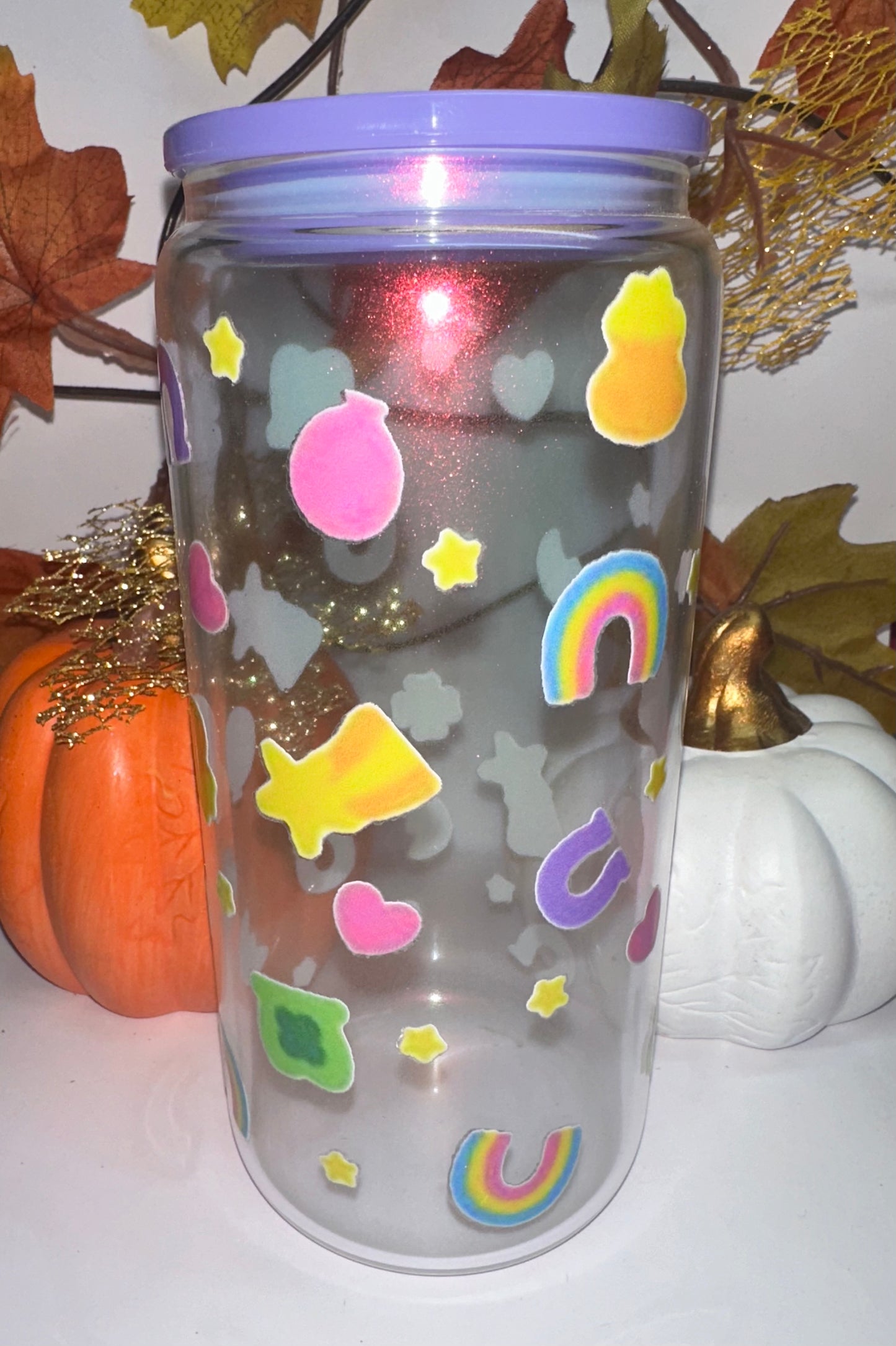Lucky Charms Pink Shimmer Glass Tumbler