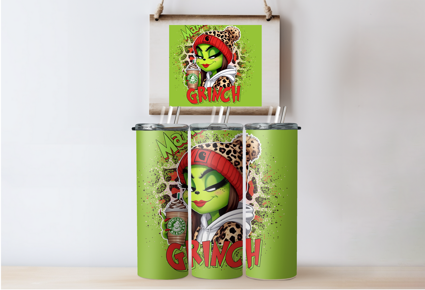 Brown Grinchy Girl Tumbler 2