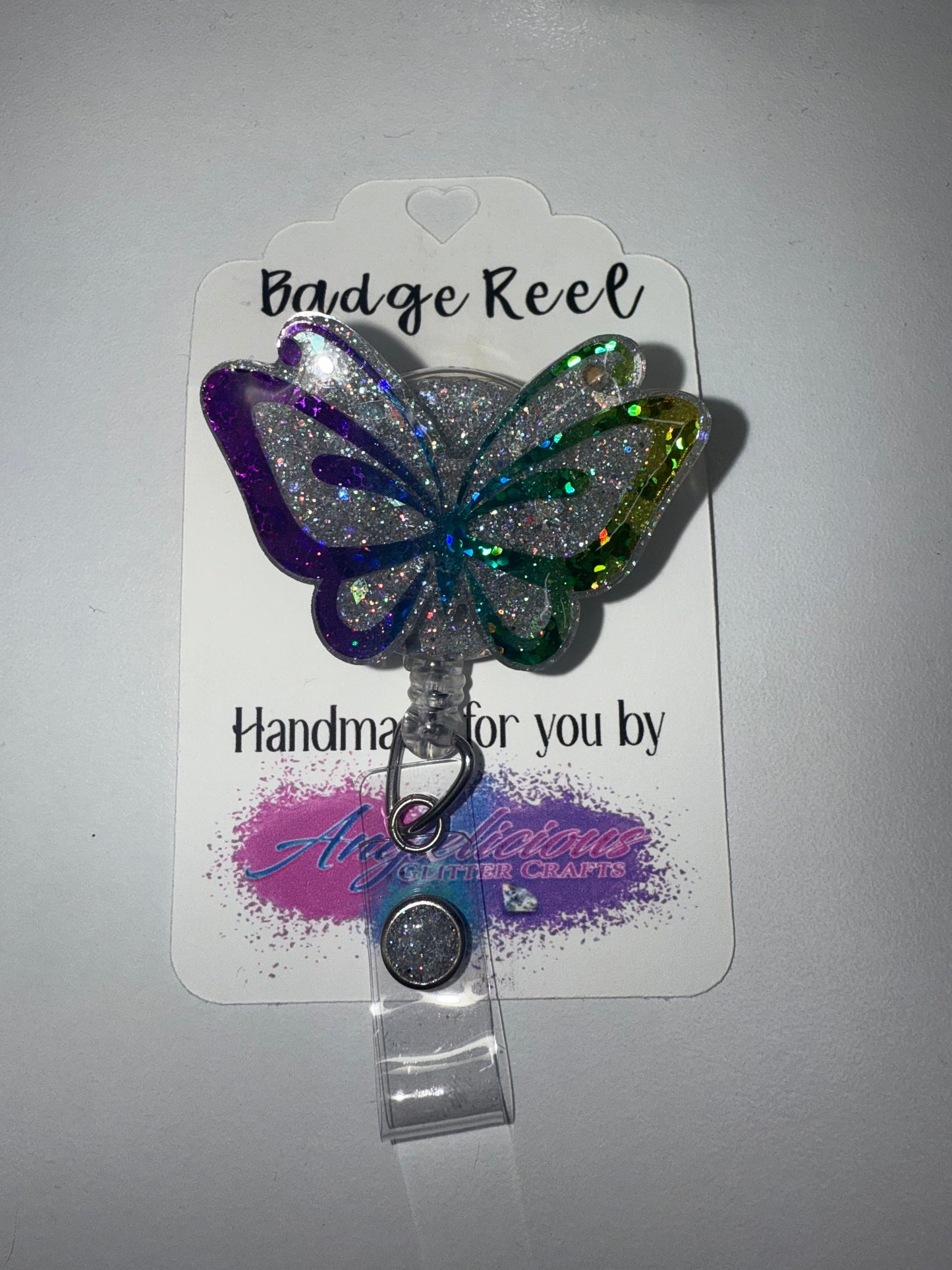 Glitter Butterfly Badge Reel