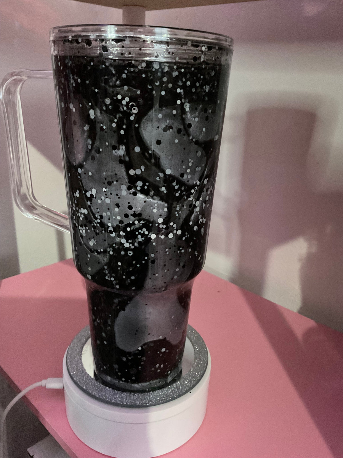 Silver White & Black Lava Drip Snow Globe Tumbler