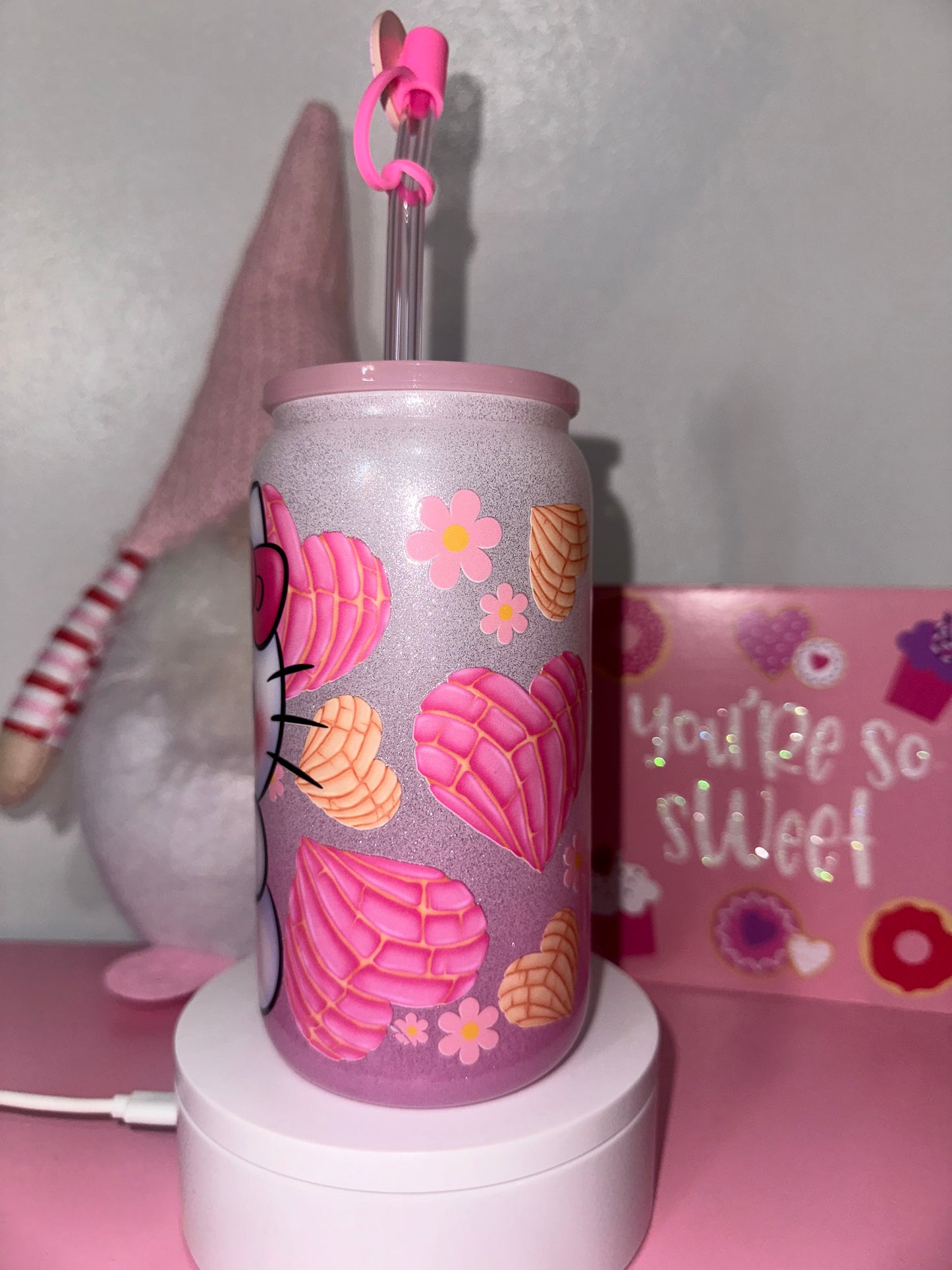 HK Pink Shimmer Ombré Glass Tumbler