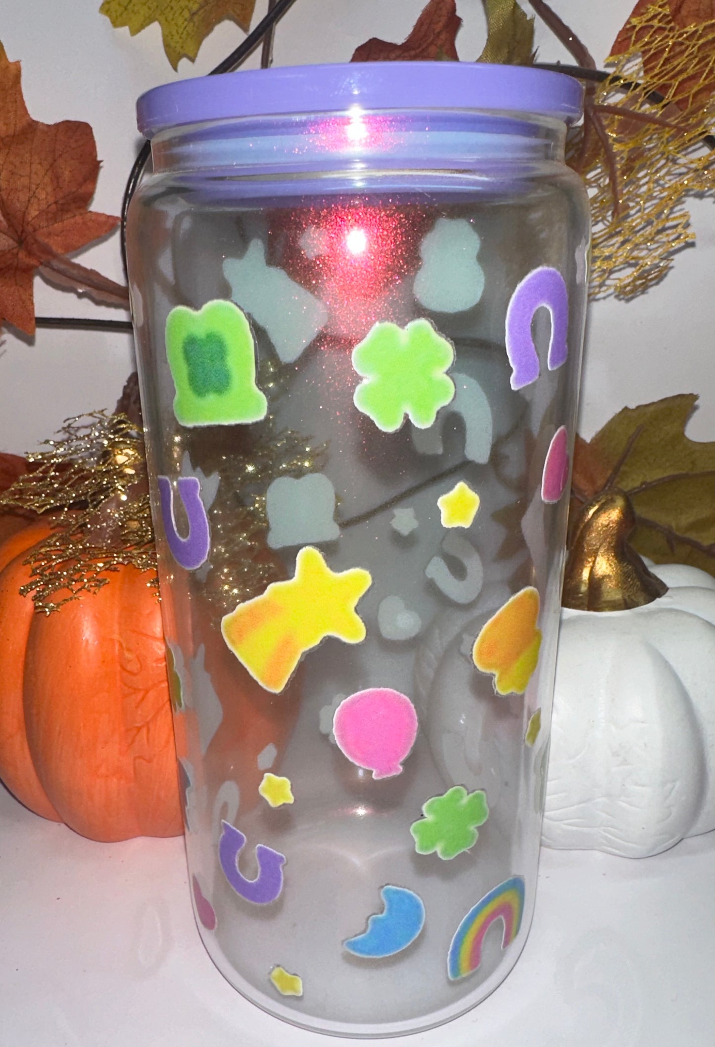 Lucky Charms Pink Shimmer Glass Tumbler