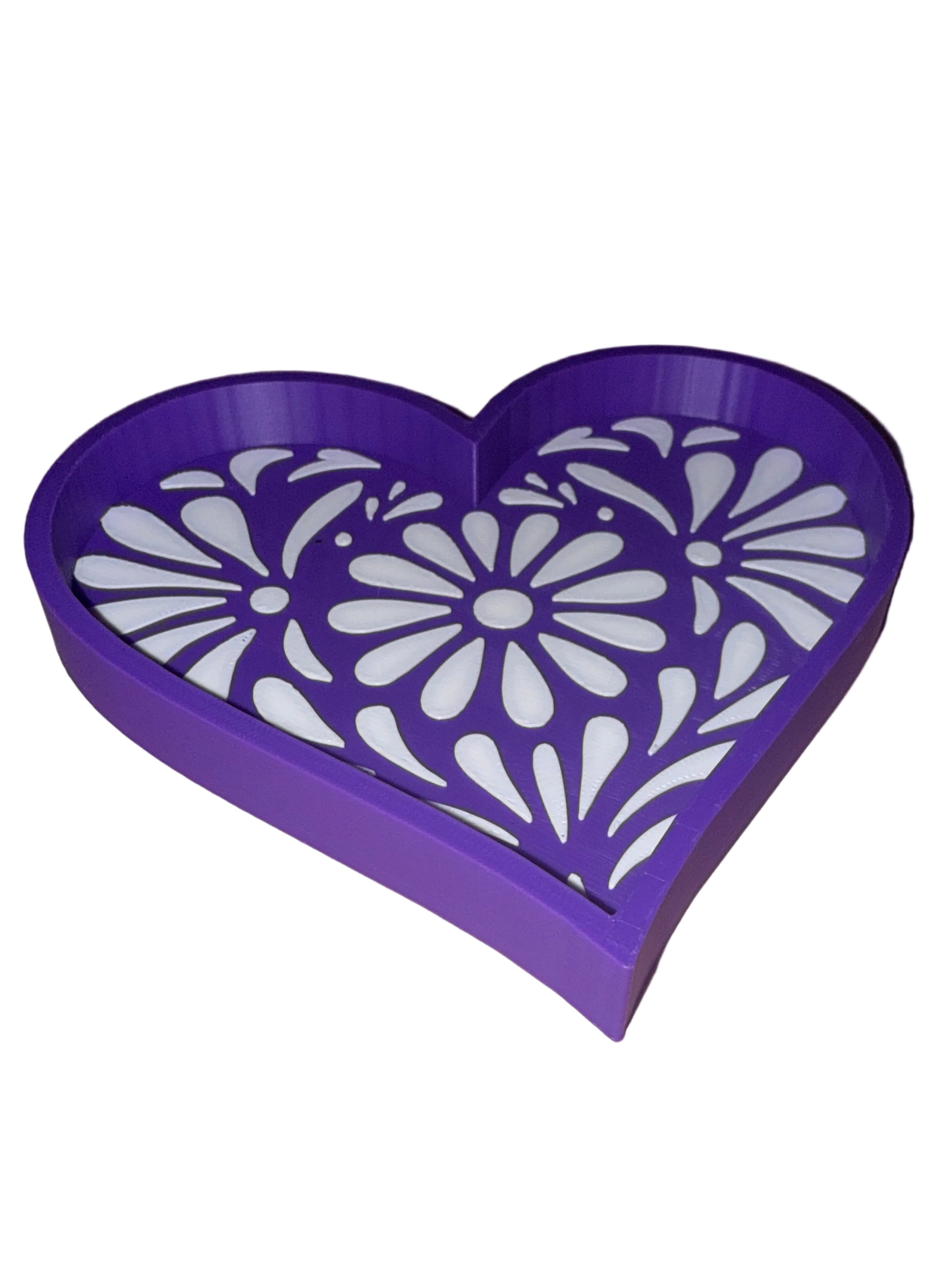 Purple & White Heart Talavera Tray Small