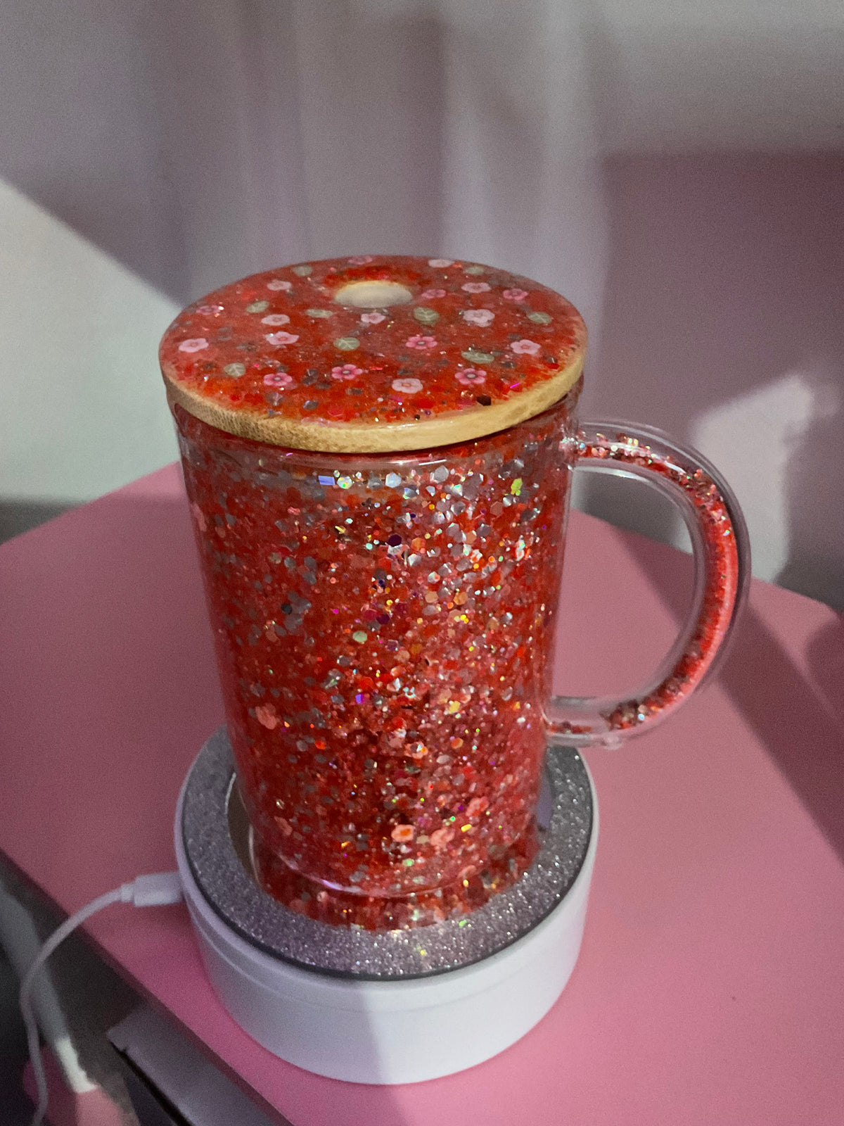 Orange Flower Glass Mug Snow Globe