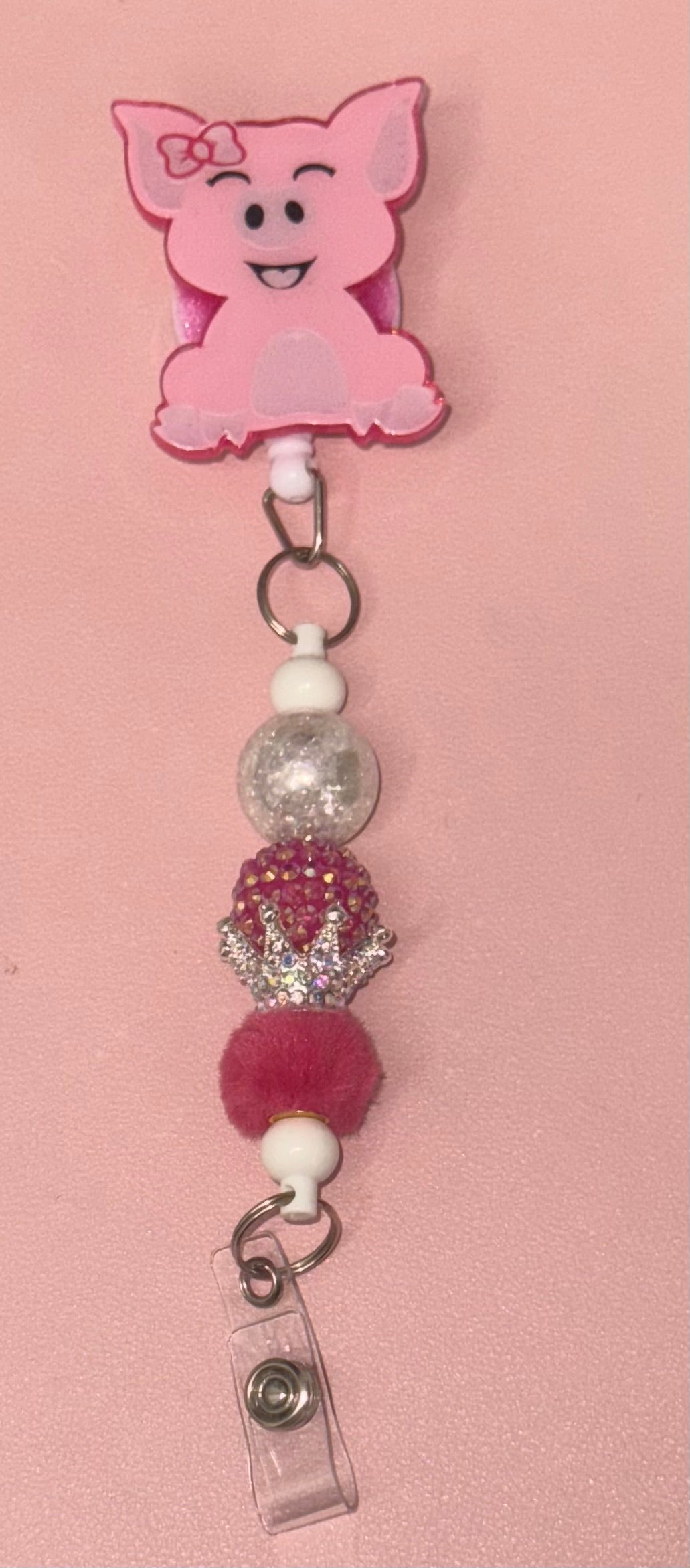 Glitter Piggy Beaded Badge Reel