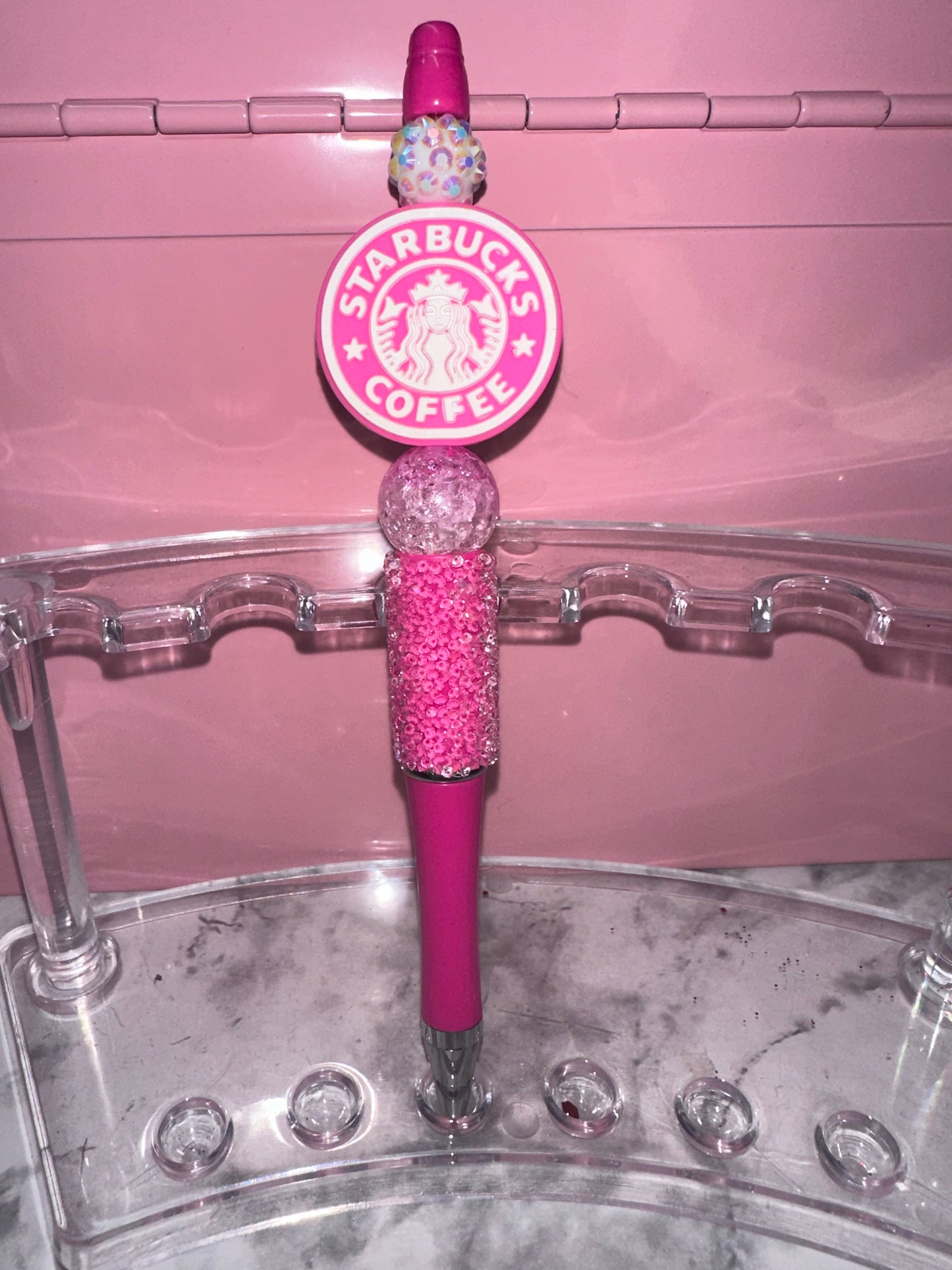 Pink Bling Starbies Focal Beaded Pen