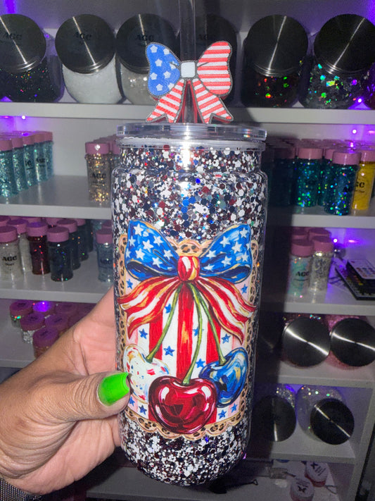 Cherry 4th of July Snow Globe Tumbler