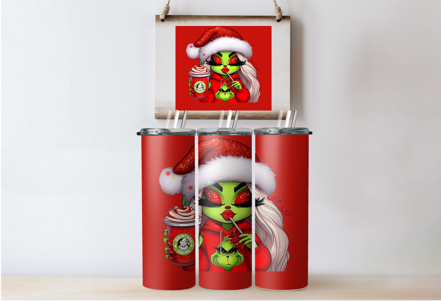 Red Grinchy Girl Tumbler