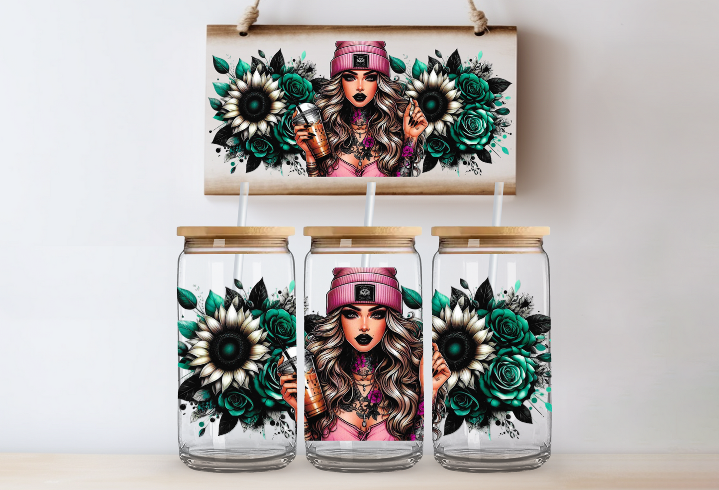 Girl with green sunflowers