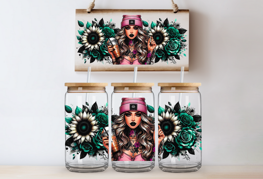 Girl with green sunflowers