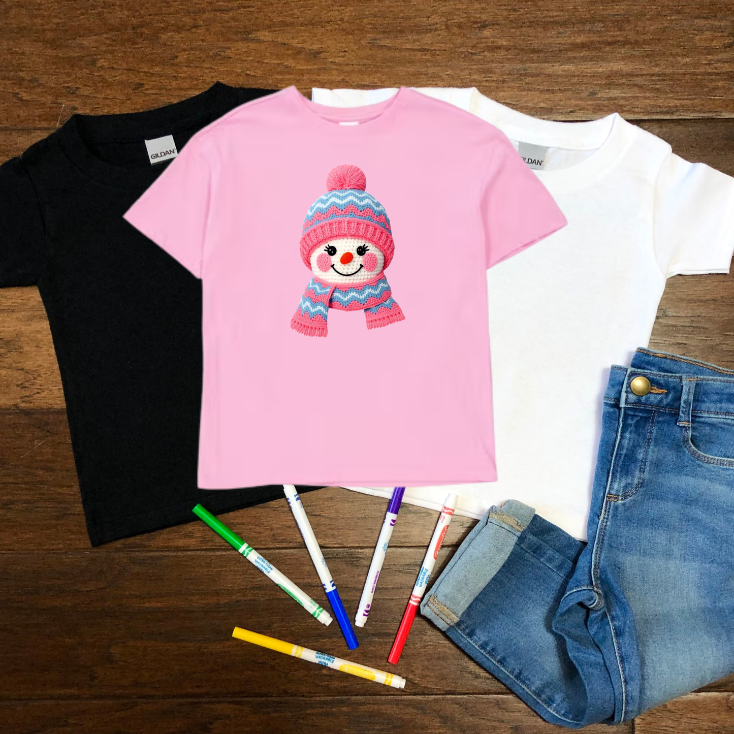 Pink Snowman Kids T-shirt