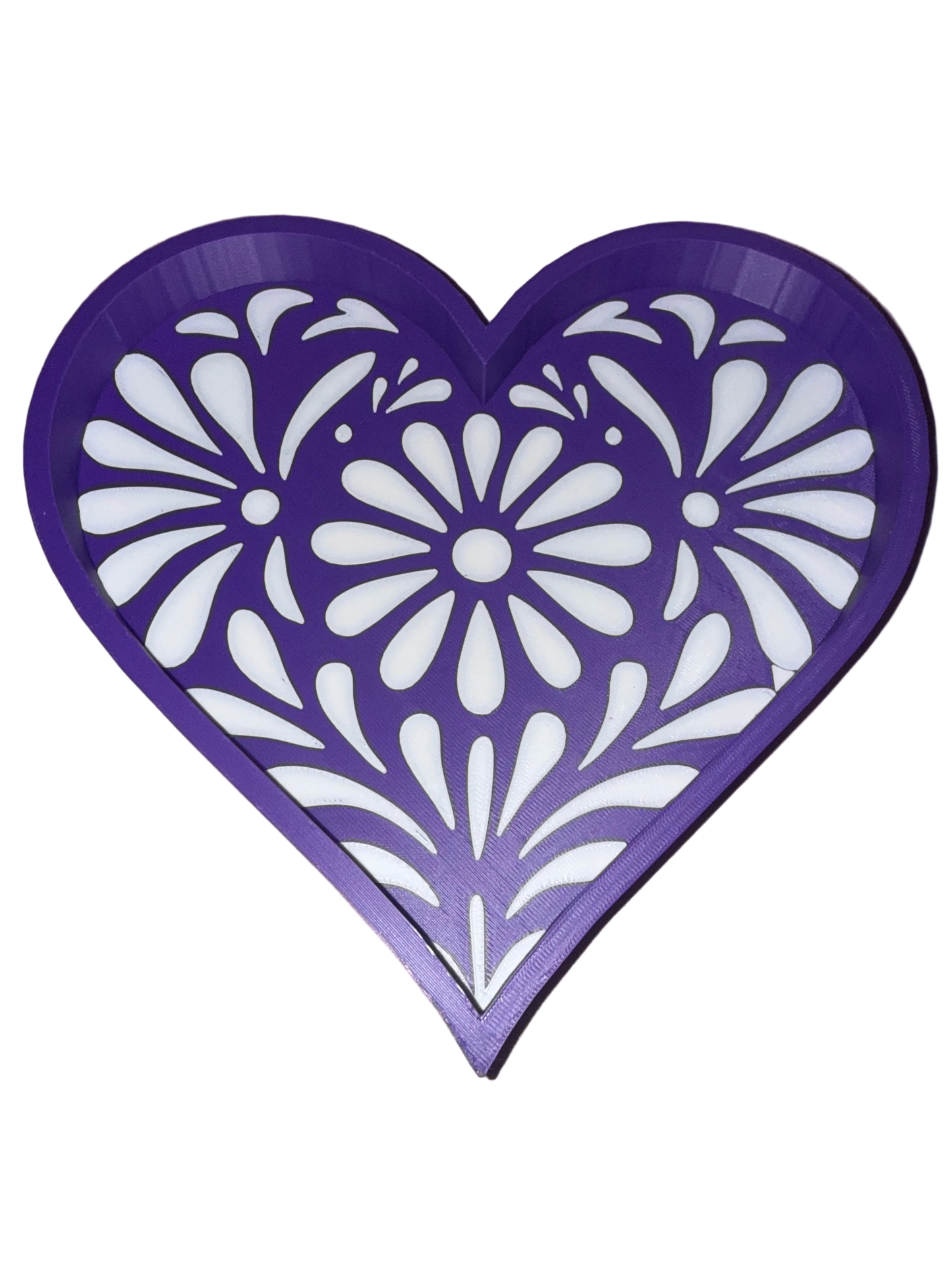 Talavera Heart Trinket Tray Purple & White- Large