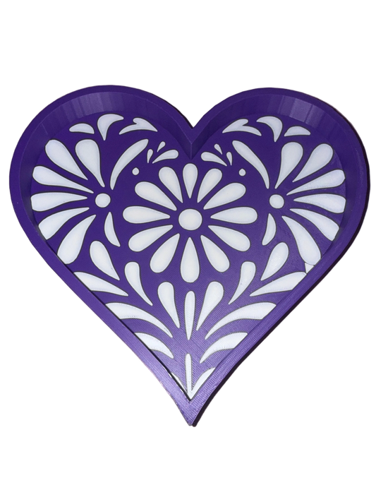 Talavera Heart Trinket Tray Purple & White- Large