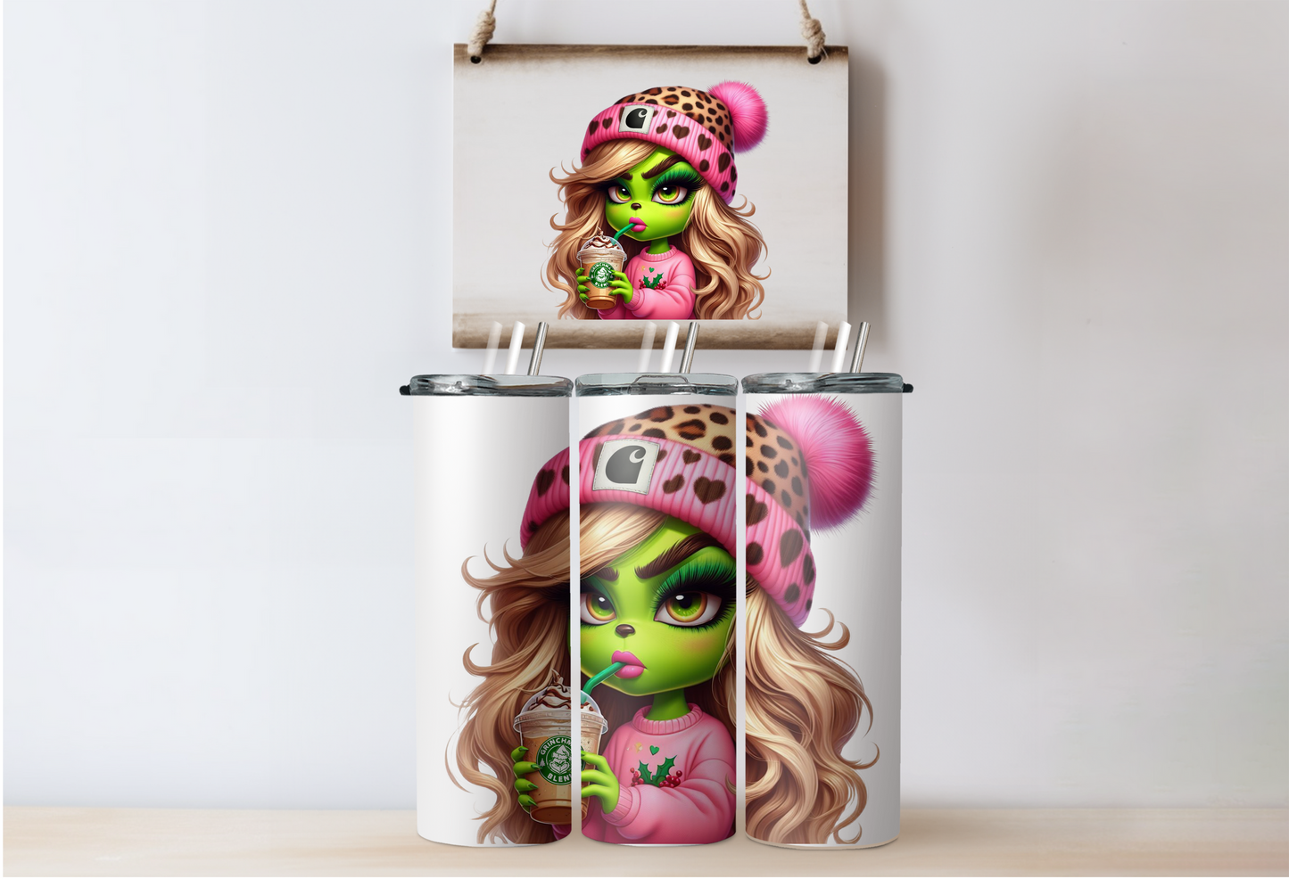 Pink Grinchy Girl Tumbler 3