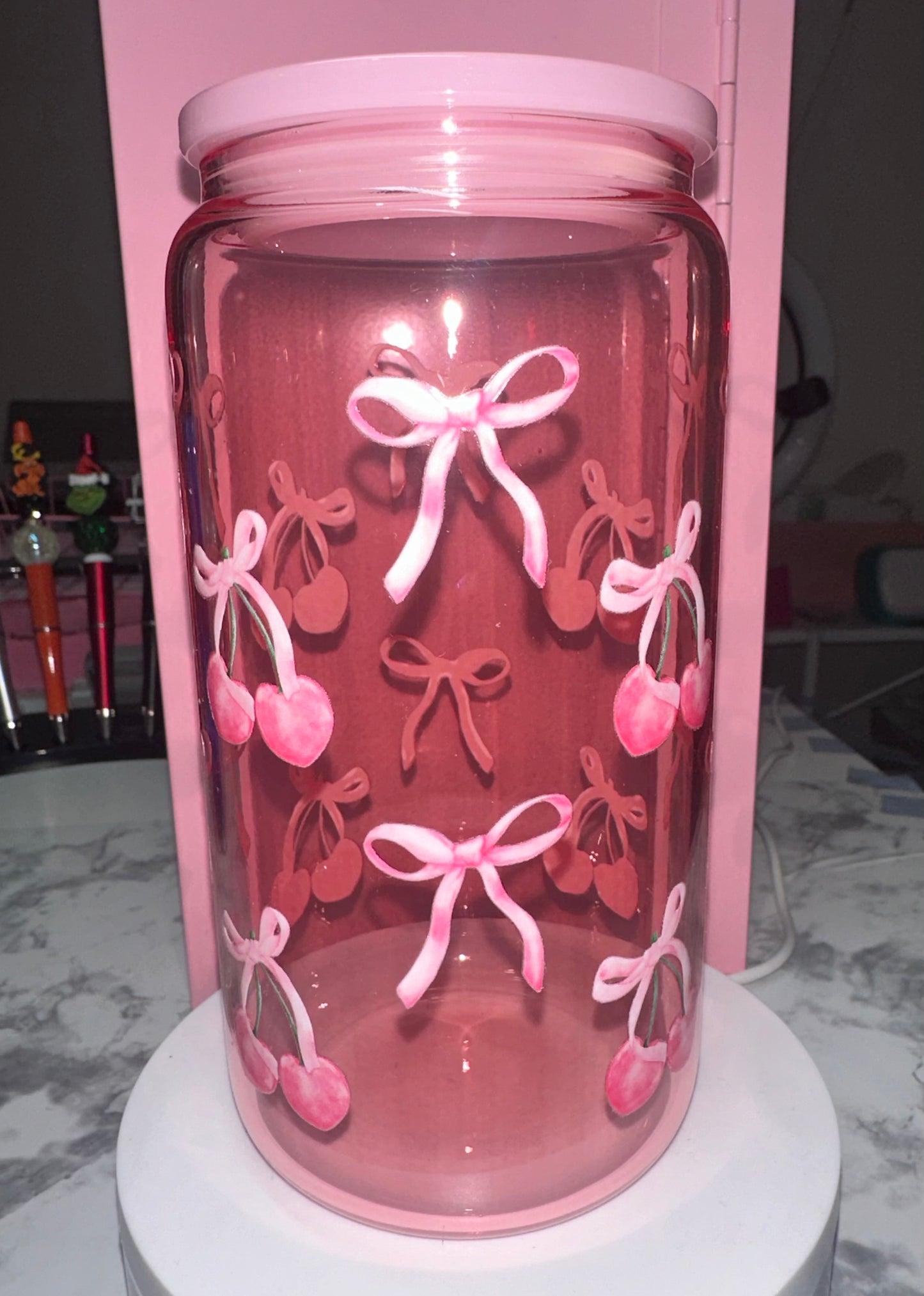Pink Bows Glass Tumblers