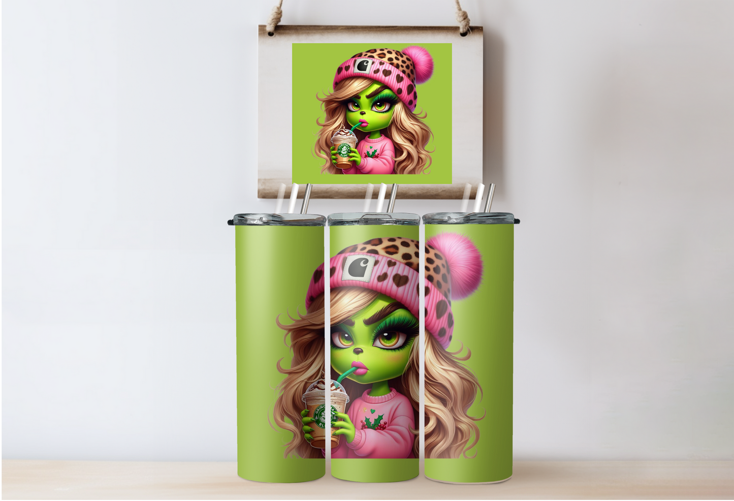 Pink Grinchy Girl Tumbler 3