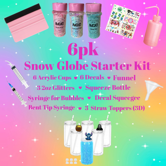 16oz Acrylic Snow Globe Starter Kit - 6pk