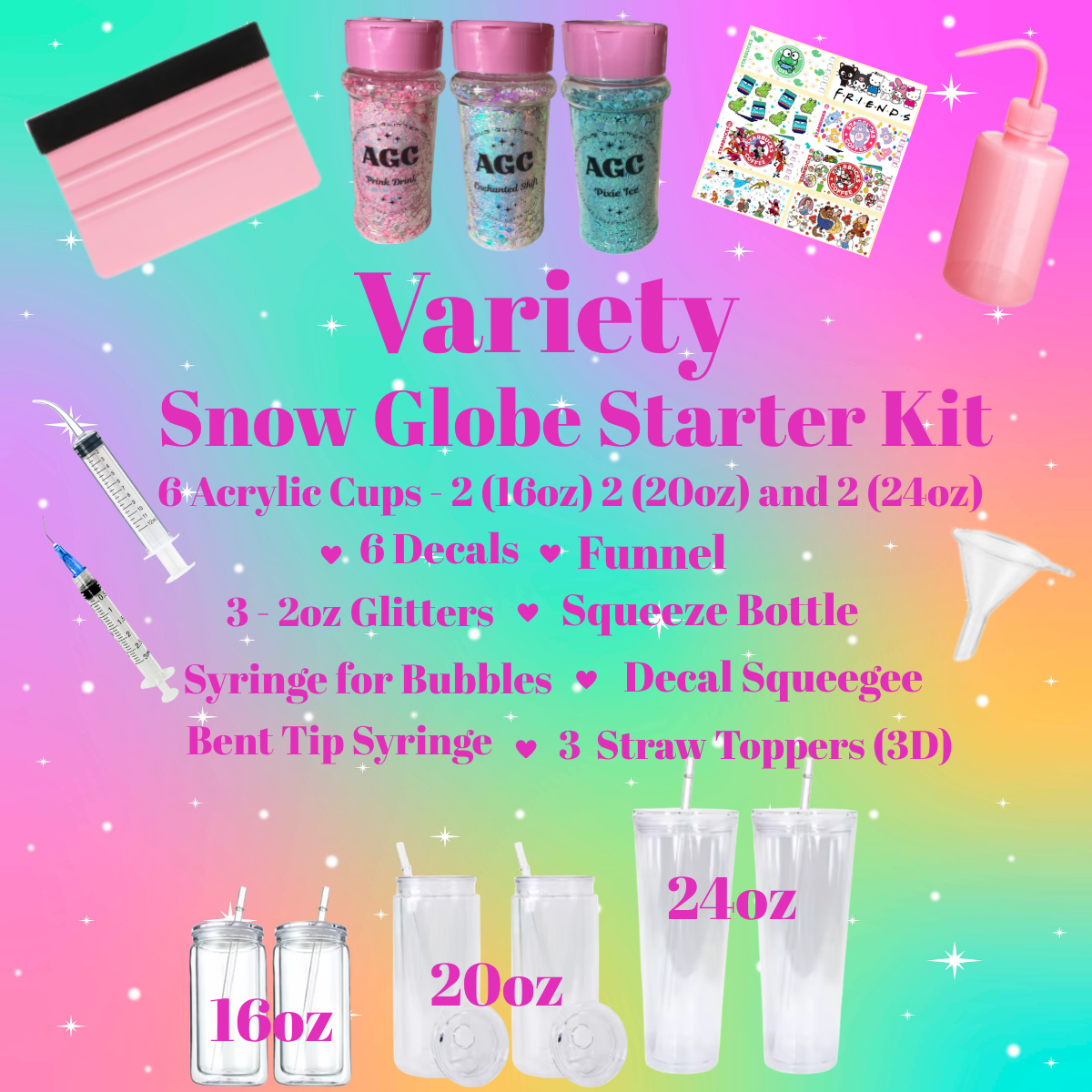 16oz Acrylic Snow Globe Starter Kit - Variety