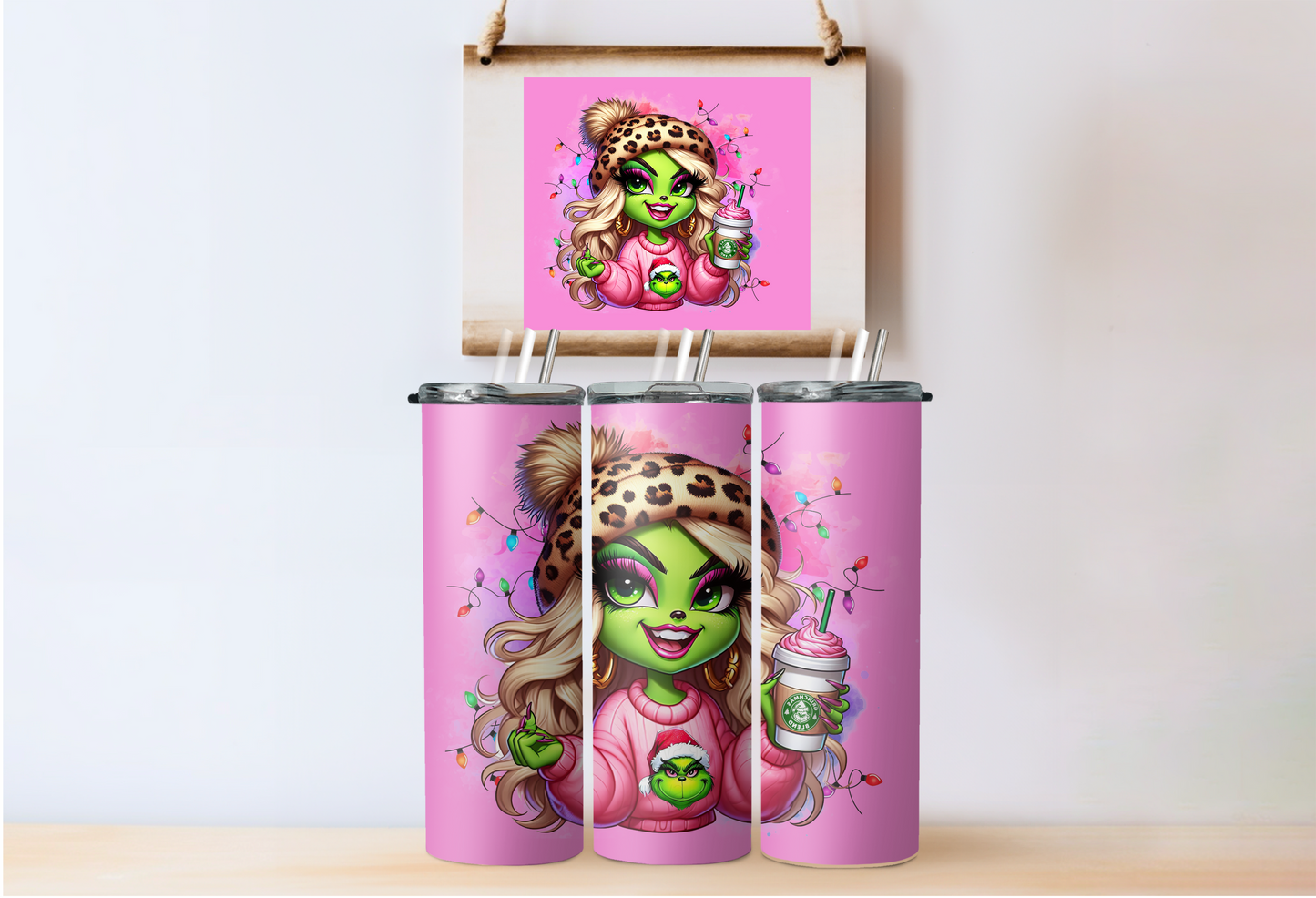Pink Grinchy Girl Tumbler