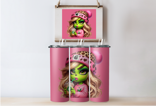Pink Grinchy Girl Tumbler 3