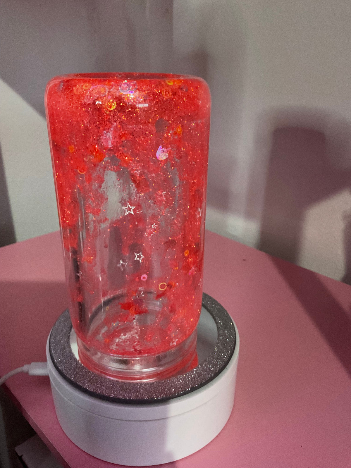 Pink Fine Glitter Lava Drip Snow Globe