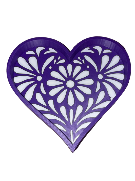 Purple & White Heart Talavera Tray Small