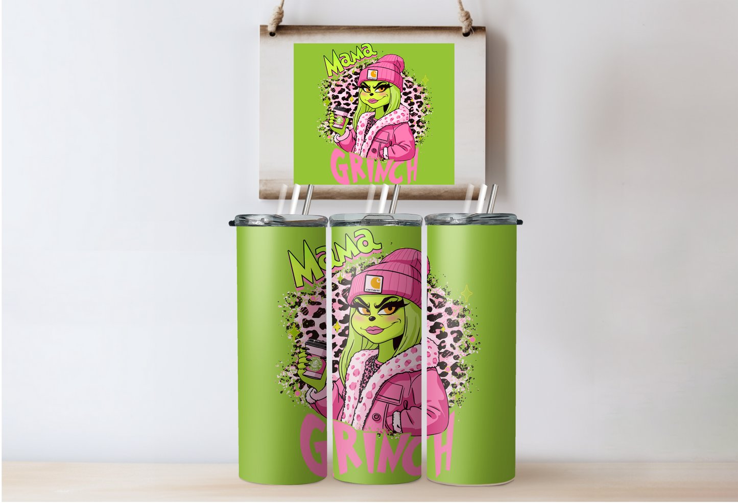 Pink Grinchy Mama Tumbler 2