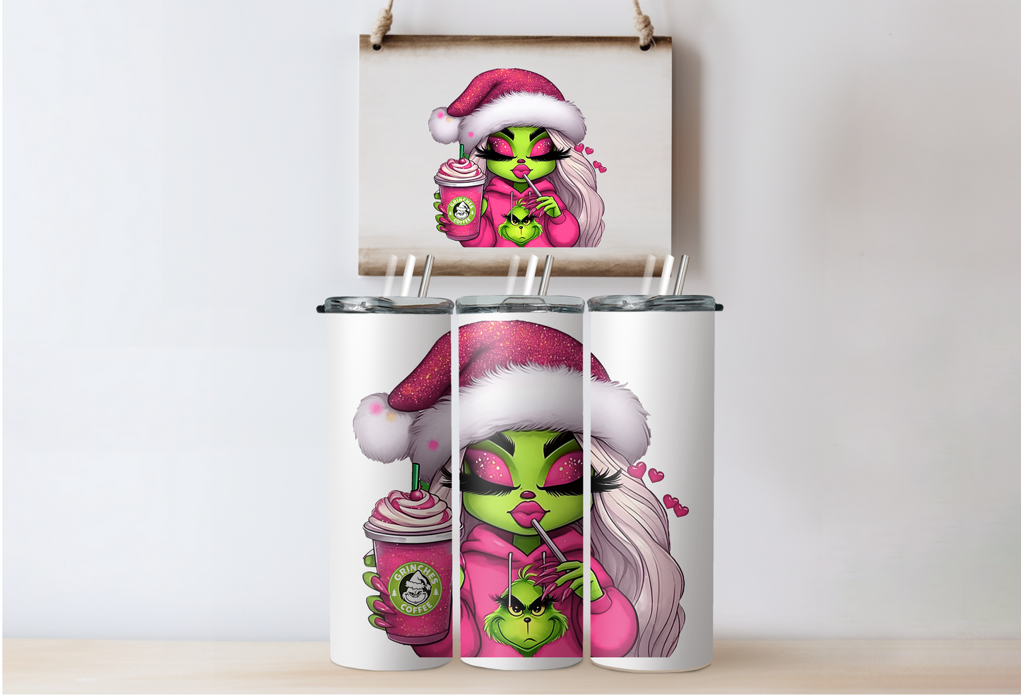 Pink Grinchy Girl Tumbler 2
