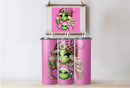Pink Grinchy Girl Tumbler 4