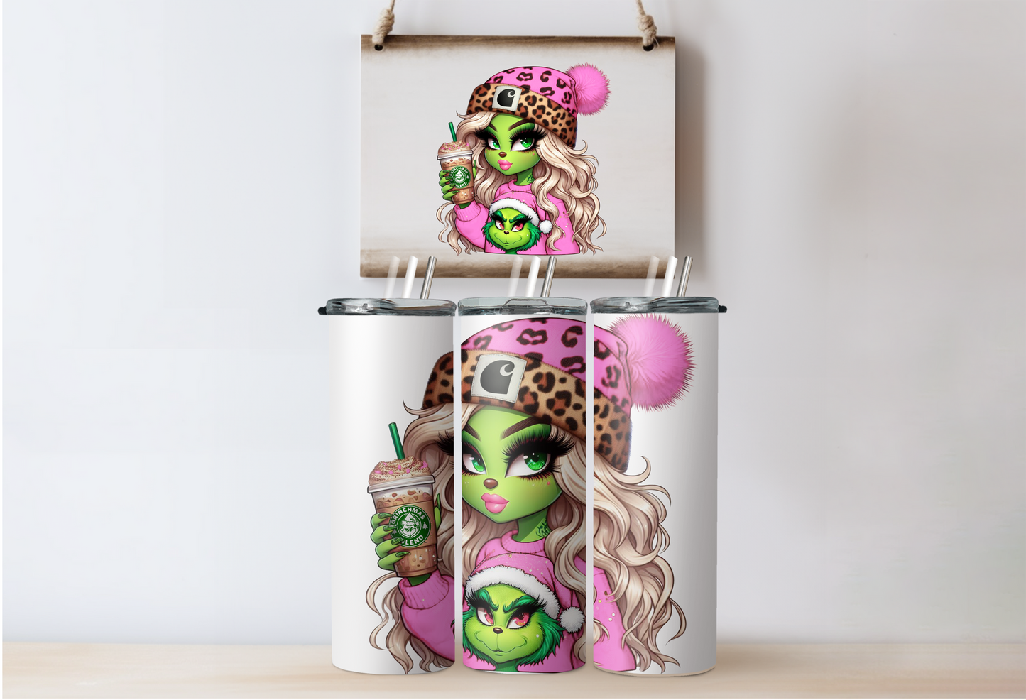 Pink Grinchy Girl Tumbler 4